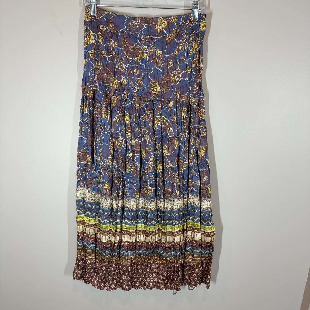 Current Air Anthropologie Boho Crinkle Tiered Floral Maxi Skirt Size M Prairie
